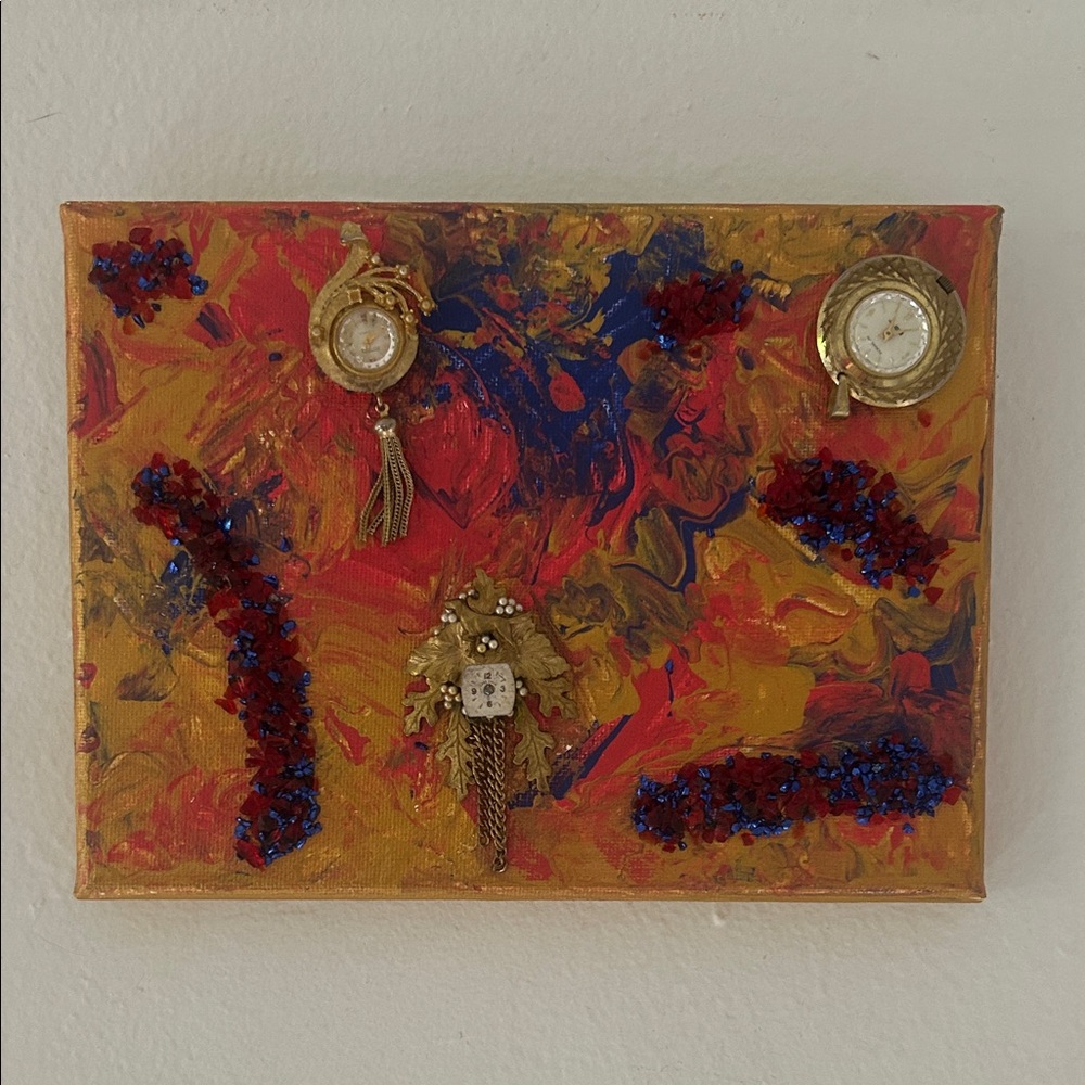Abstract Mixed-Media Wall Art in Red, Blue & Gold